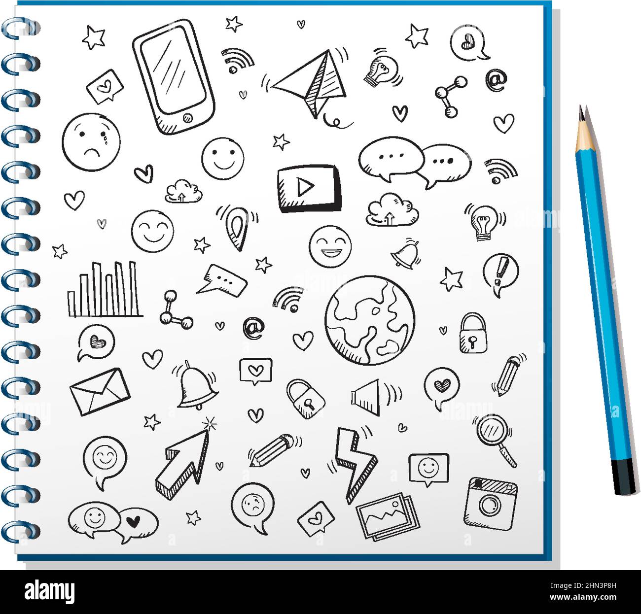 Hand drawn doodle icons on notebook illustration Stock Vector Image ...