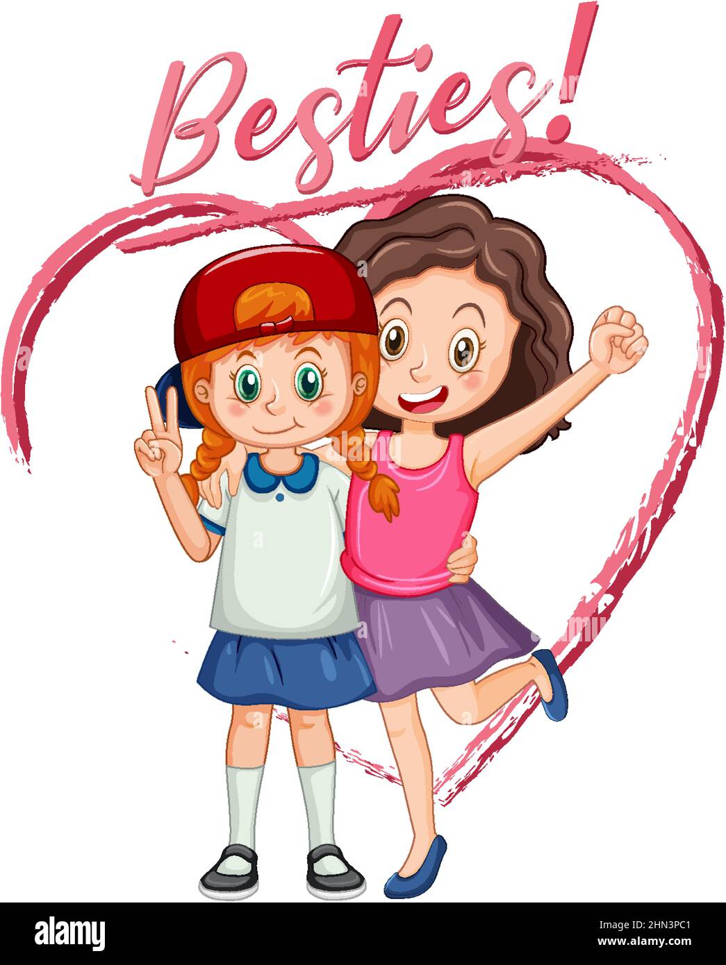 Bestie Vector Best friend girls cartoon character with besties lettering illustration ...