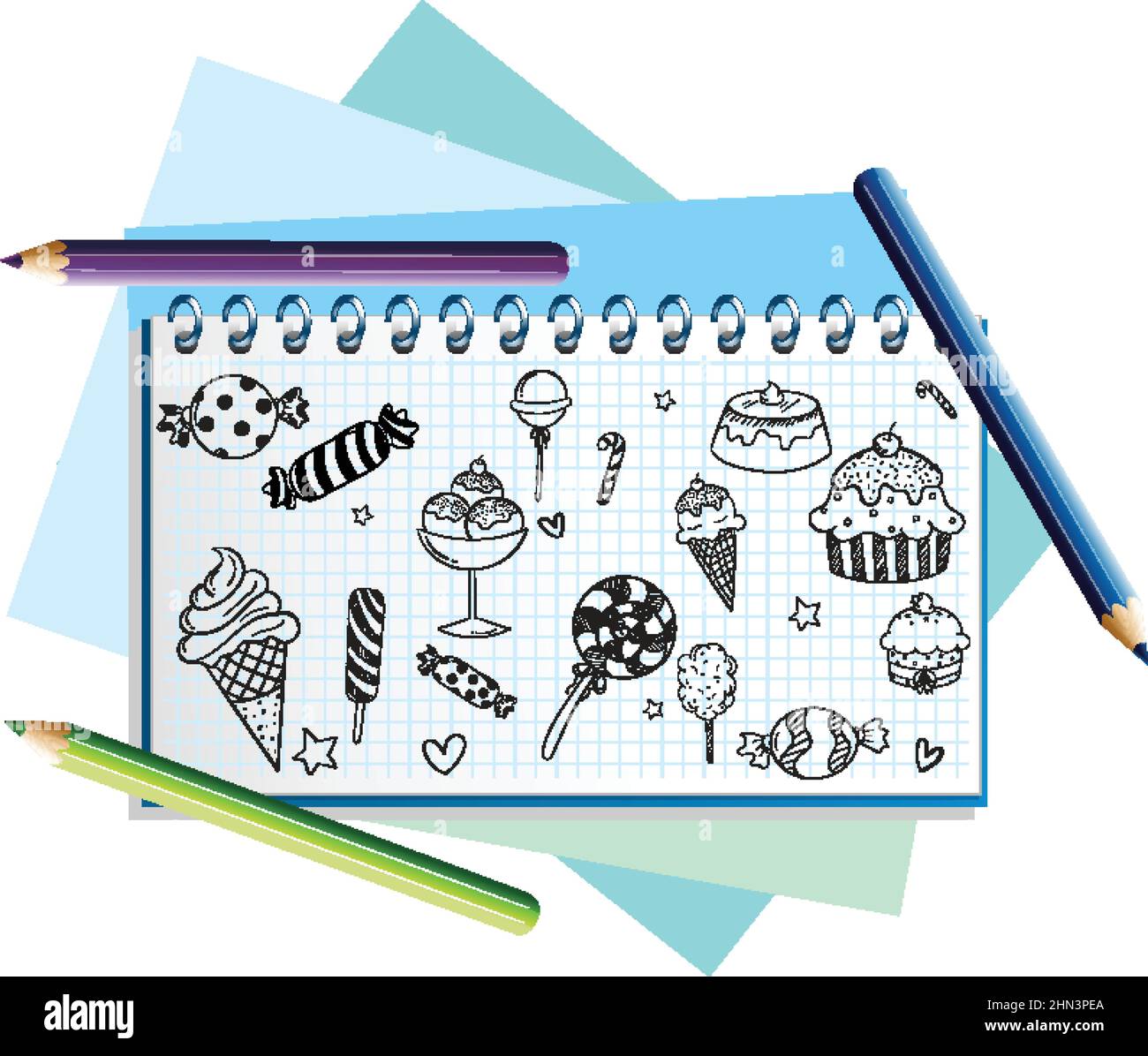 Hand drawn doodle icons on notebook page illustration Stock Vector ...