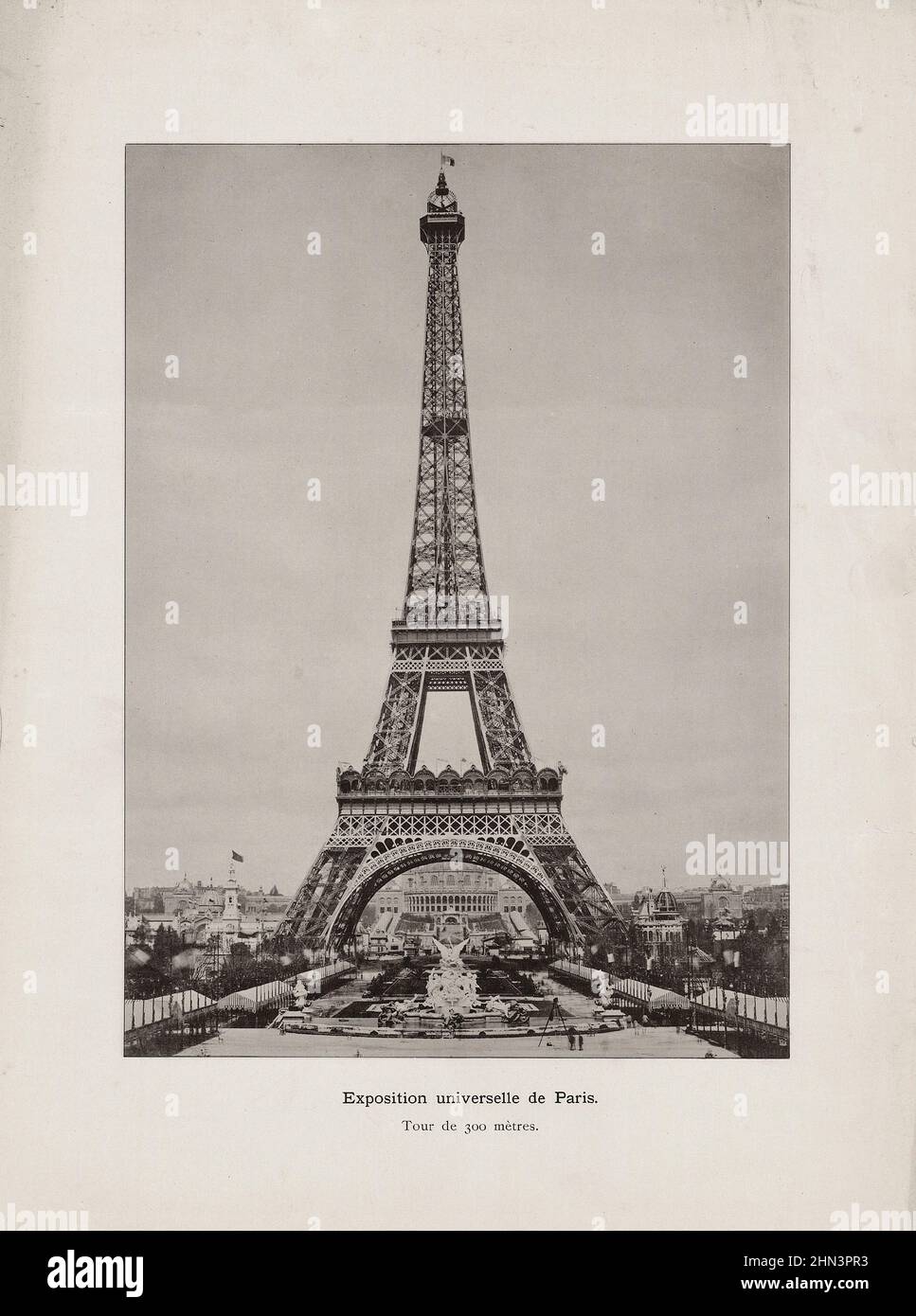 Vintage photo of Paris World Exhibition seen under the Eiffel Tower. 1889 Stock Photo
