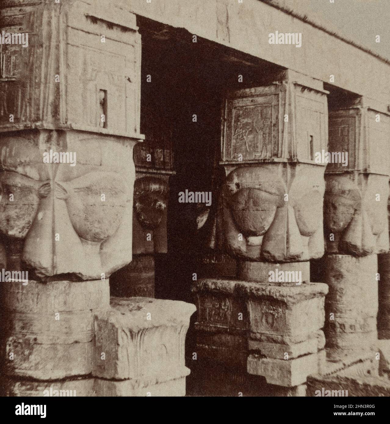 Vintage archival photo of Portico of the temple of Dendera. Egypt, Nubia, and Ethiopia by Francis Frith. 1860 Stock Photo