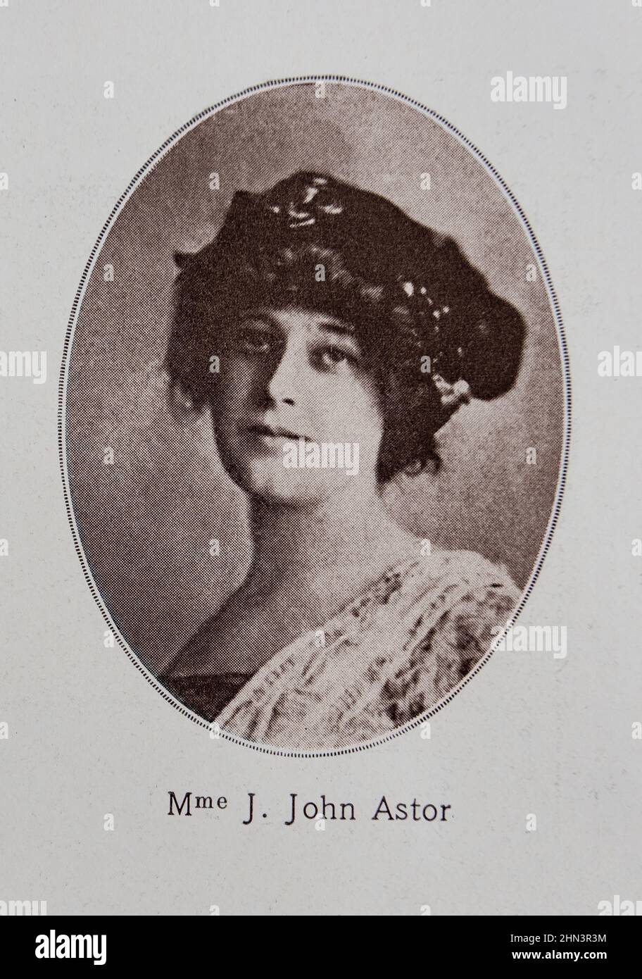 Sinking of the 'Titanic'.  1912 Vintage photo of Mrs. J. John Astor, the young wife of the billionaire colonel who cooperated to the end in the rescue Stock Photo