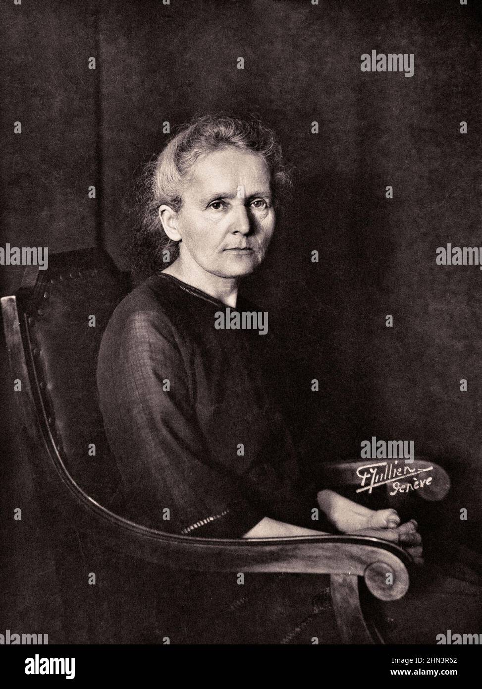 Vintage portrait of Marie Curie. 1922, by Frank Henri Jullien, 1882-1938 Photographer.  Marie Salomea Skłodowska Curie (born Maria Salomea Skłodowska, Stock Photo