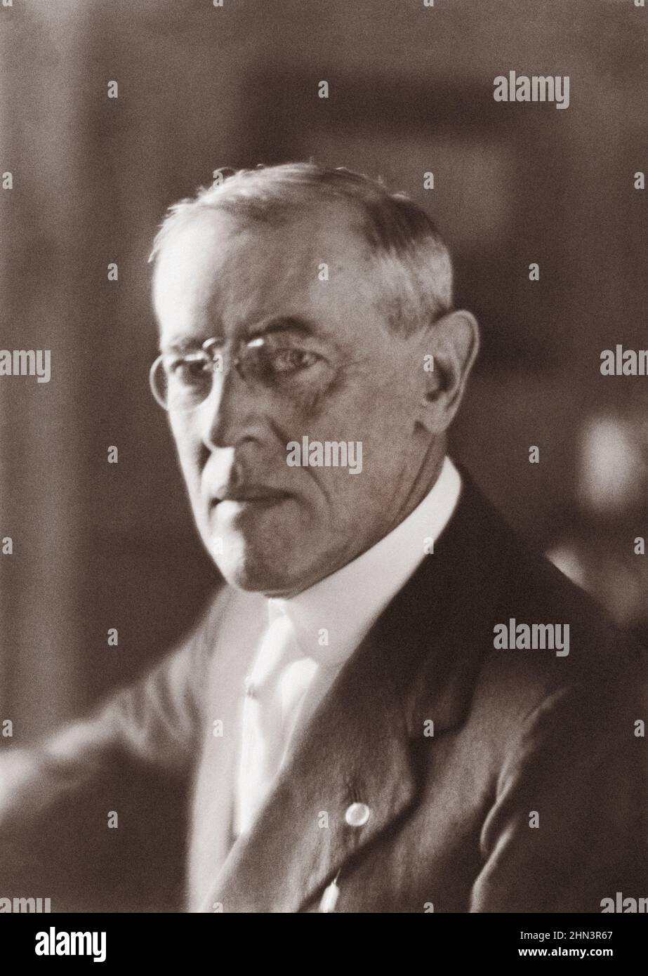 Portrait of President Woodrow Wilson. 1919 Thomas Woodrow Wilson (1856 – 1924) was an American politician and academic who served as the 28th presiden Stock Photo