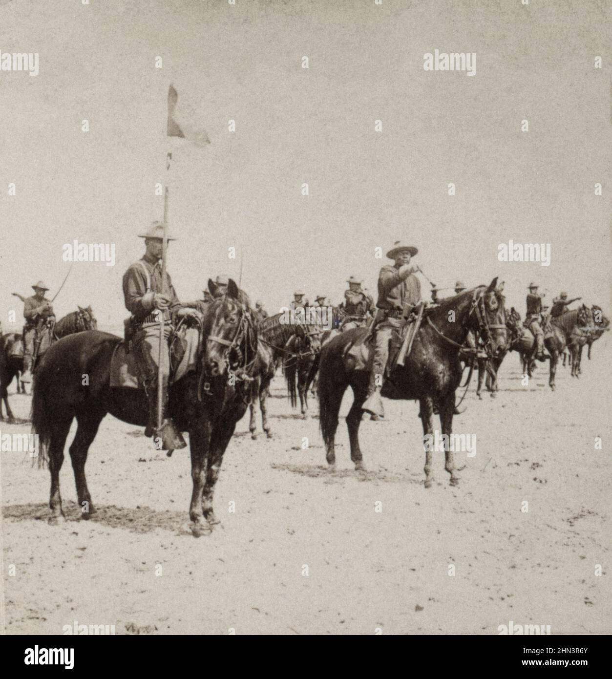 Vintage photo of 3rd United States Colored Cavalry Regiment. Ninth U.S. Cavalry. Draw Sabers! Regiment of African American soldiers on horseback.  USA Stock Photo