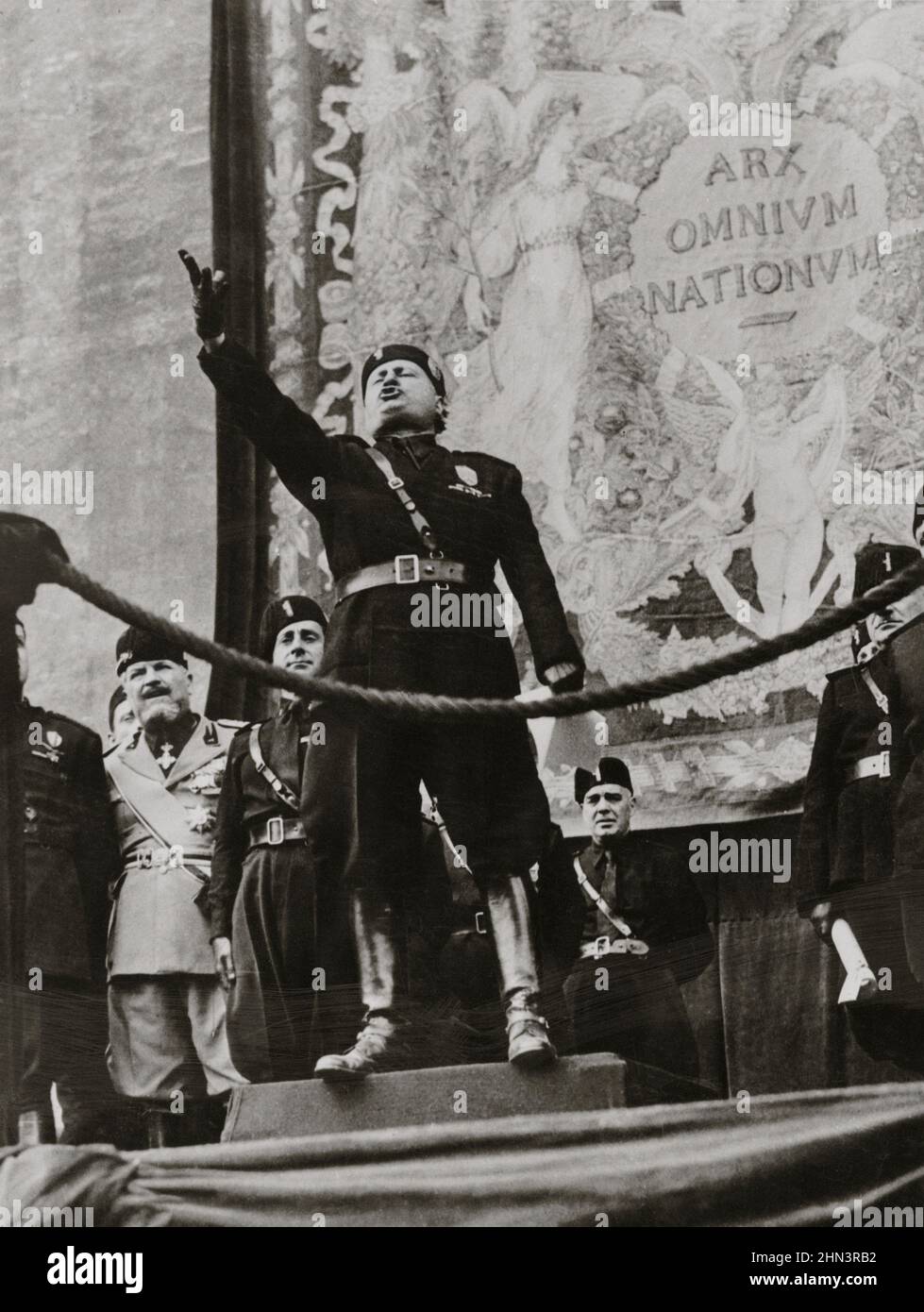 Vintage photo of Benito Mussolini. 1930-1940s Benito Amilcare Andrea Mussolini (1883–1945) was an Italian politician and journalist who founded and le Stock Photo