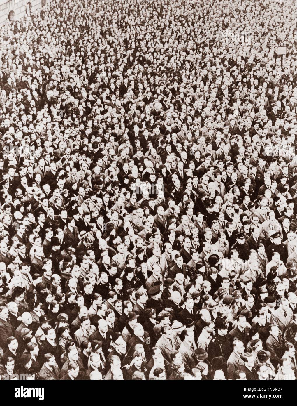 Vintage photo of crowd on Armistice day. London, England. 1945 Stock Photo