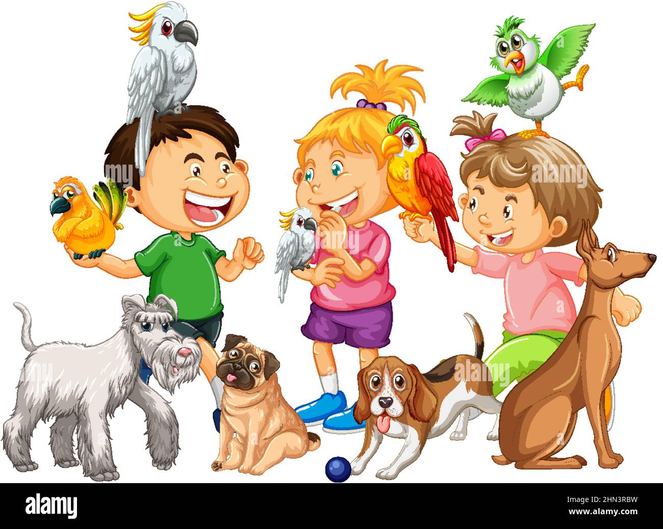Happy children with their pets illustration Stock Vector Image & Art ...