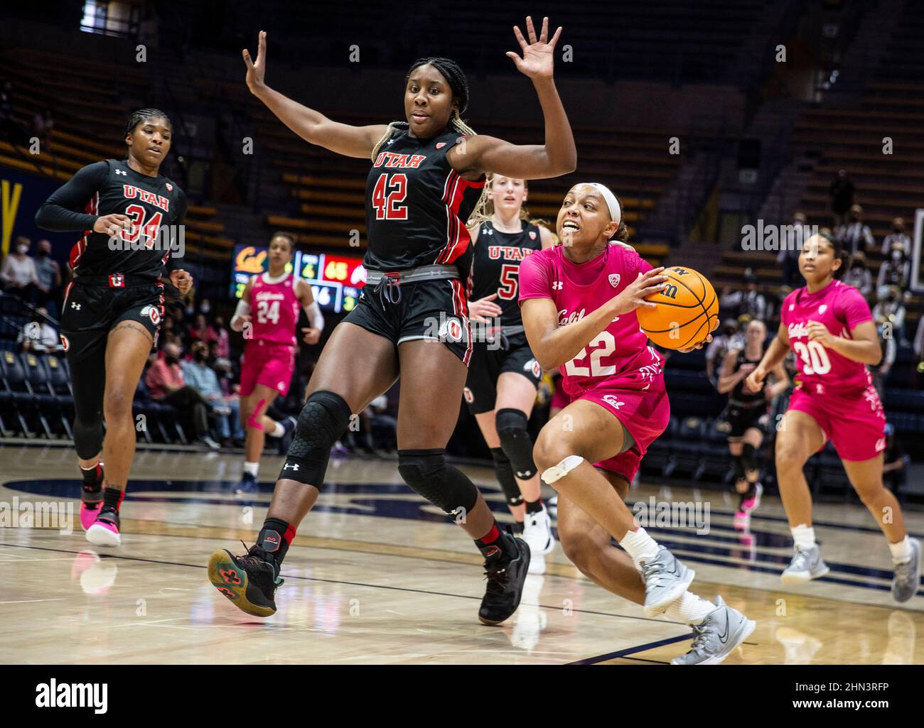 Berkeley, CA U.S. 13th Feb, 2022. A. California guard Cailyn Crocker (22) goes to the basket during the NCAA Women's Basketball game between Utah Utes and the California Golden Bears. Utah beat California in overtime 80-75 at Hass Pavilion Berkeley Calif. Thurman James/CSM/Alamy Live News Stock Photo
