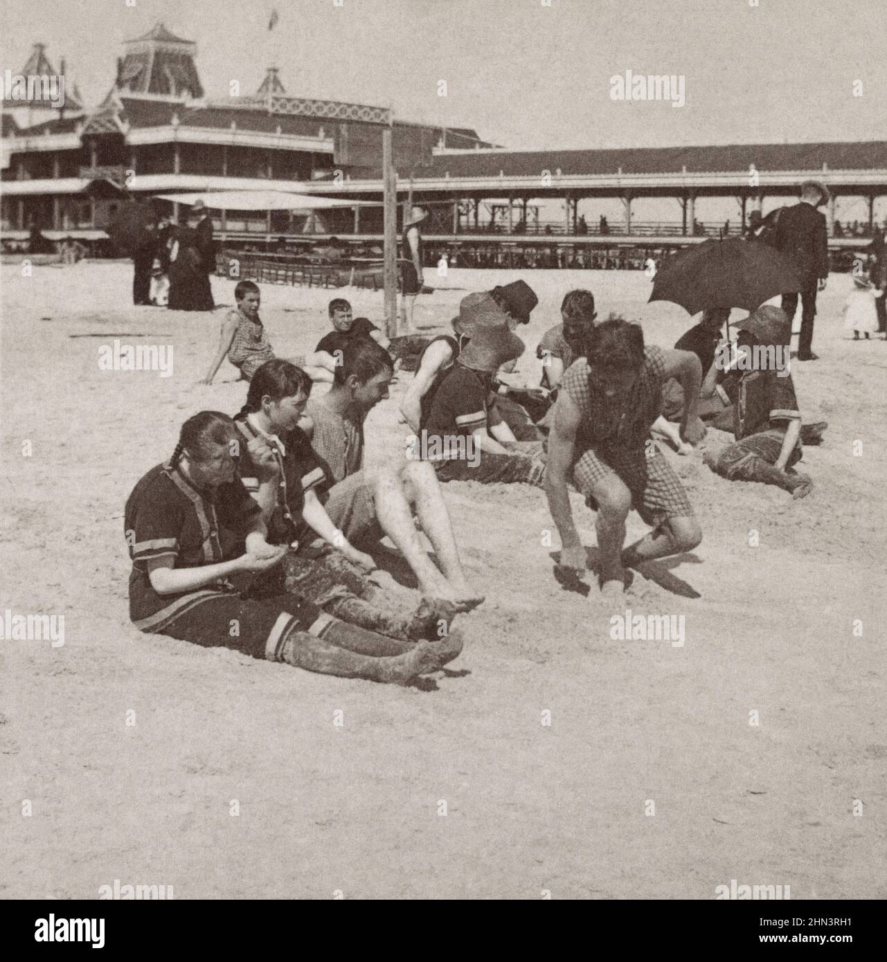 Vintage photo of beach view, Coney Island. New York. USA. 1896 Stock Photo
