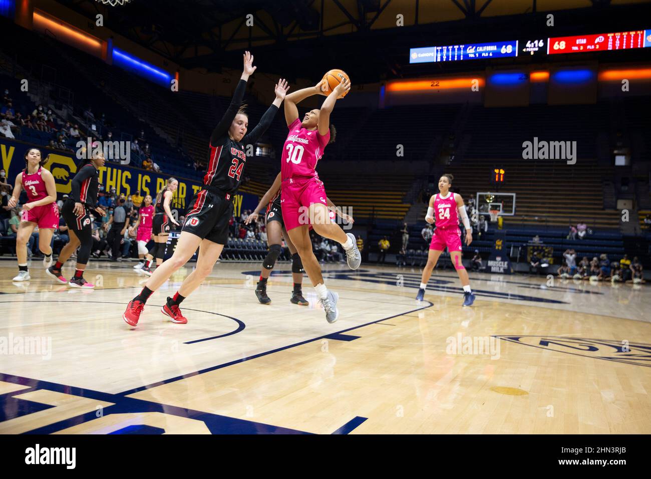 Berkeley, CA U.S. 13th Feb, 2022. A. California guard Jayda Curry (30) goes to the hoop during the NCAA Women's Basketball game between Utah Utes and the California Golden Bears. Utah beat California in overtime 80-75 at Hass Pavilion Berkeley Calif. Thurman James/CSM/Alamy Live News Stock Photo