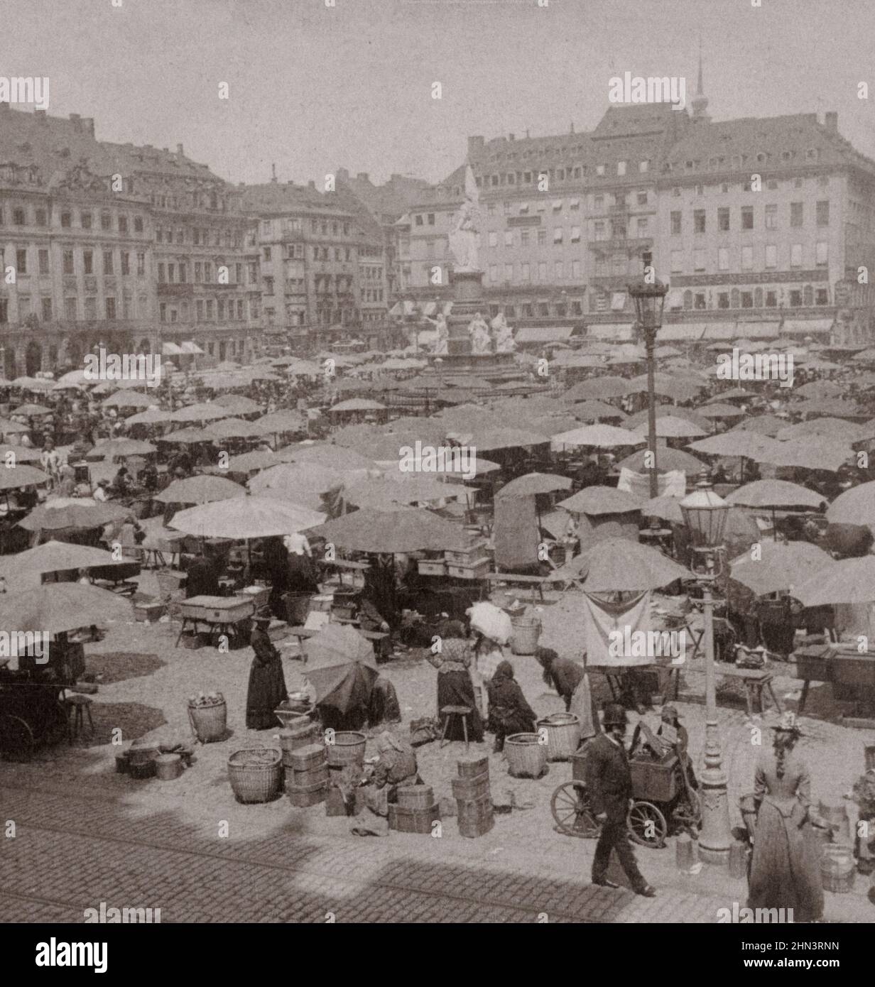 Vintage photo of market day in Dresden. Germany. 1900s Stock Photo