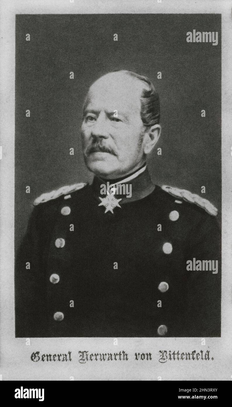Vintage portrait of general Herwarth von Bittenfeld. 1870 Karl Eberhard Herwarth von Bittenfeld (1796 – 1884) was a Prussian field marshal (Generalfel Stock Photo