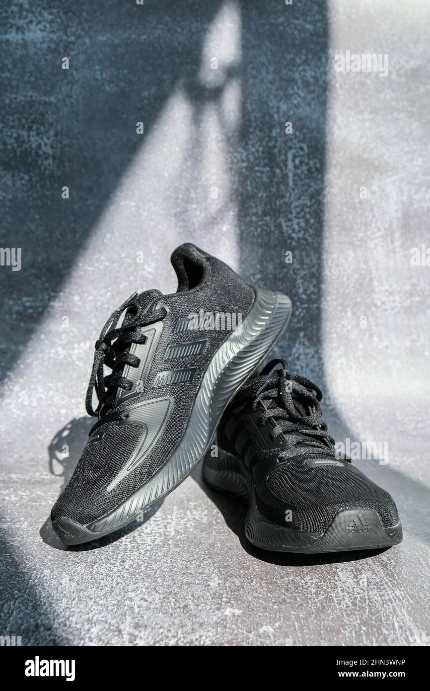 Kiev Ukraine - October 2021 Black Adidas Running boots. Multinational  company. Product shots. Adidas swift run shoes for running for woman Stock  Photo - Alamy