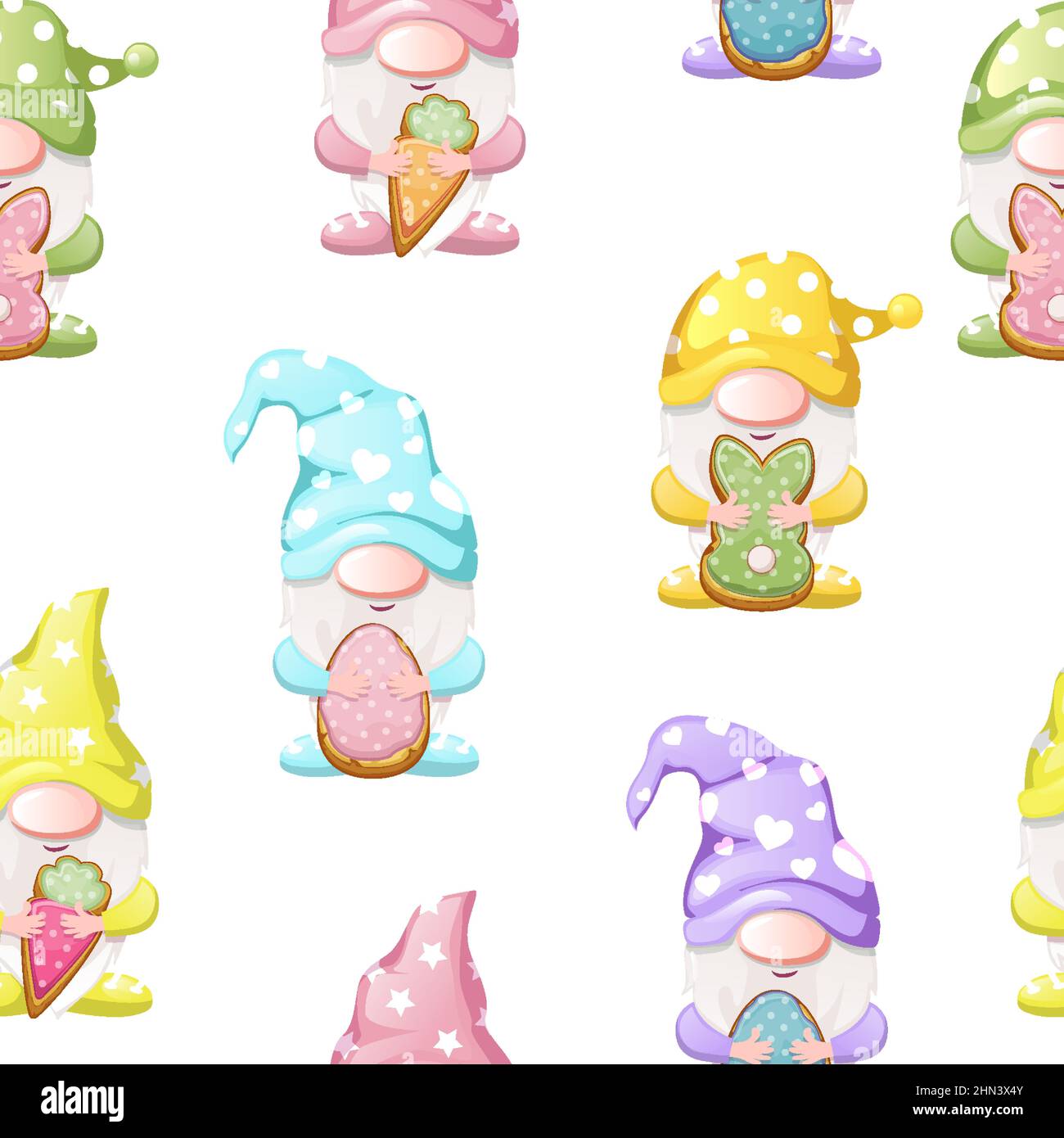Seamless pattern with cute gnomes for Happy Easter. Stock Vector