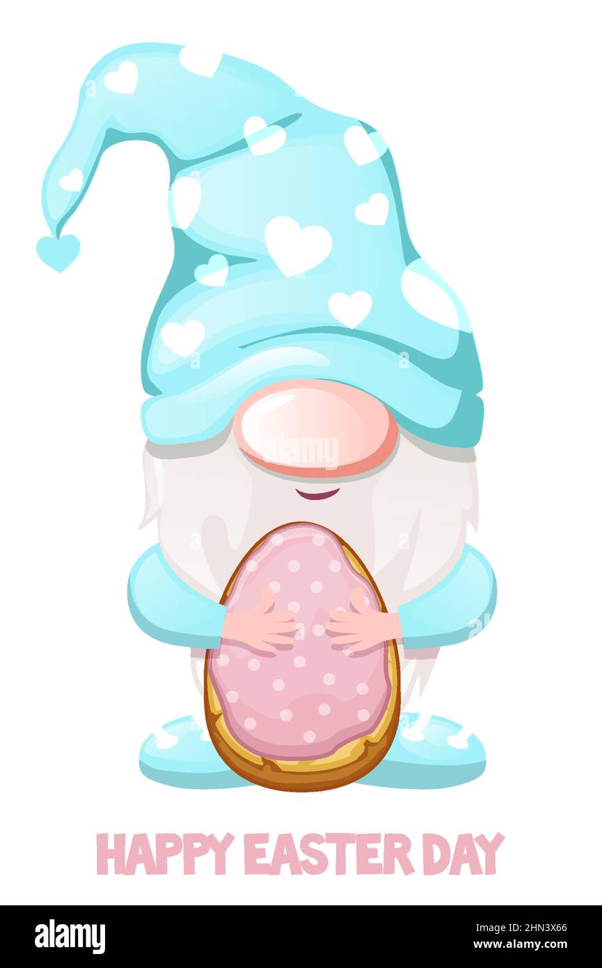 Cartoon cute gnome with easter egg cookies. Stock Vector