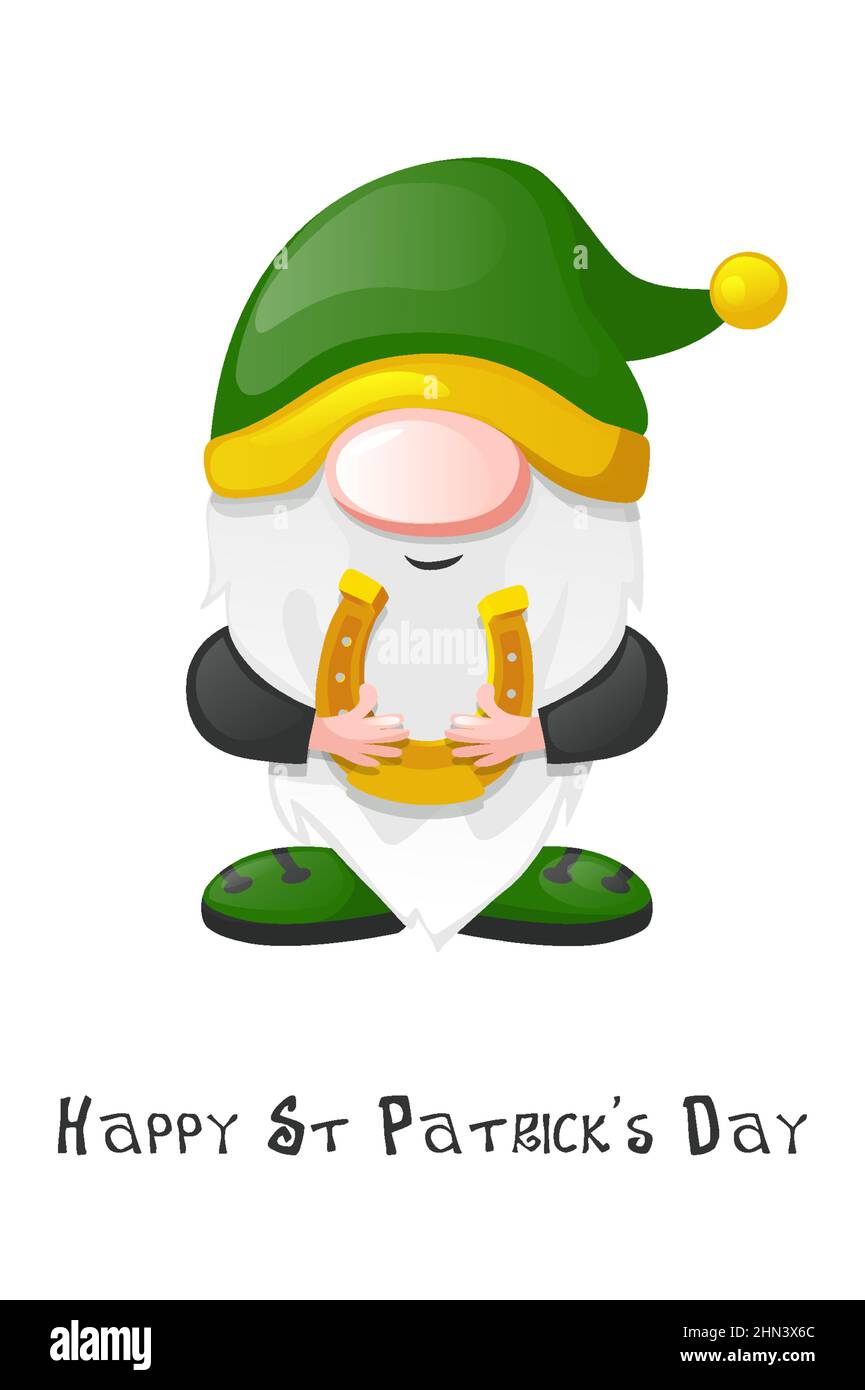 Cartoon gnome luck with horseshoe for St. Patrick display picture 1
