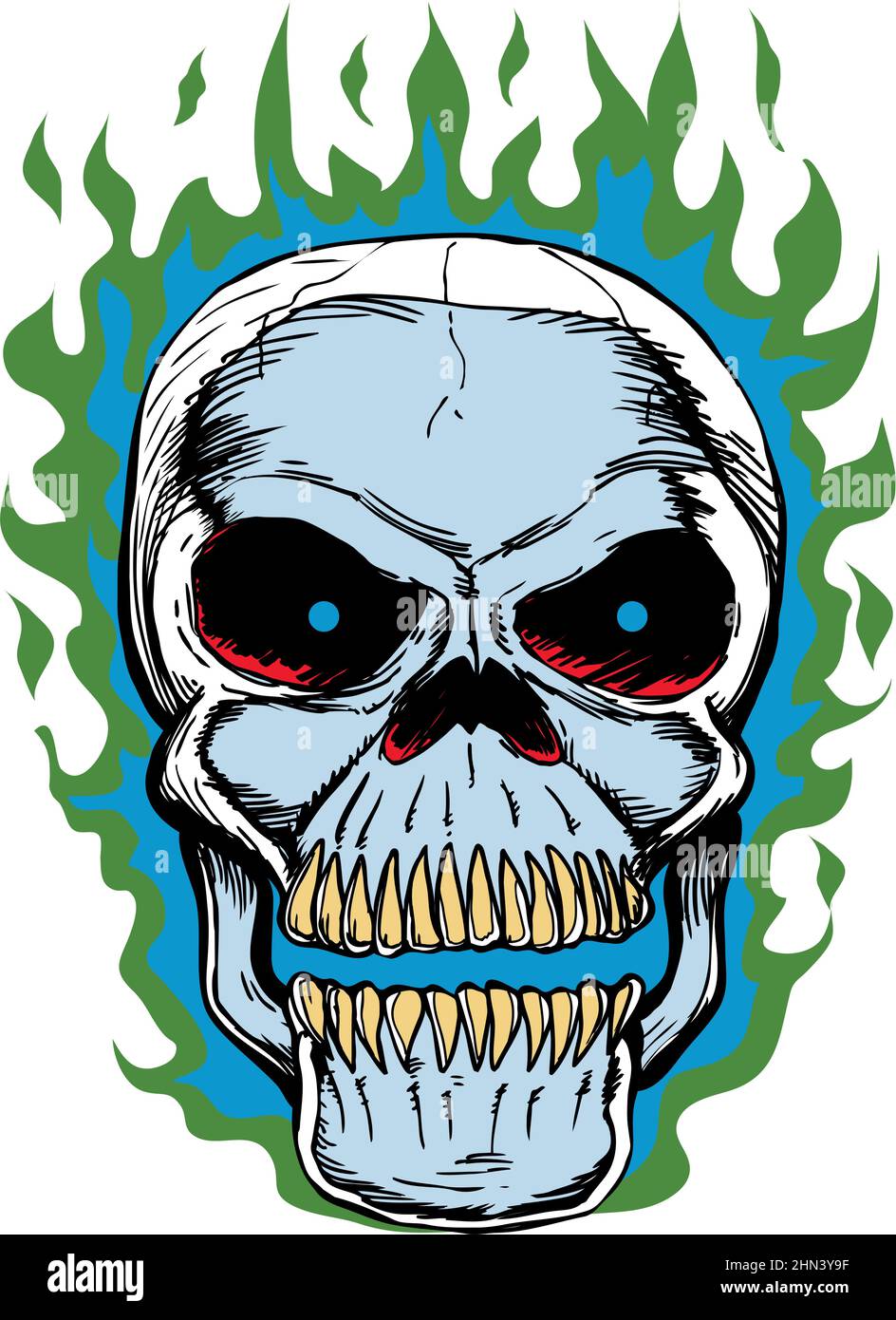 Skull Human with Flames Vector Illustration Stock Vector