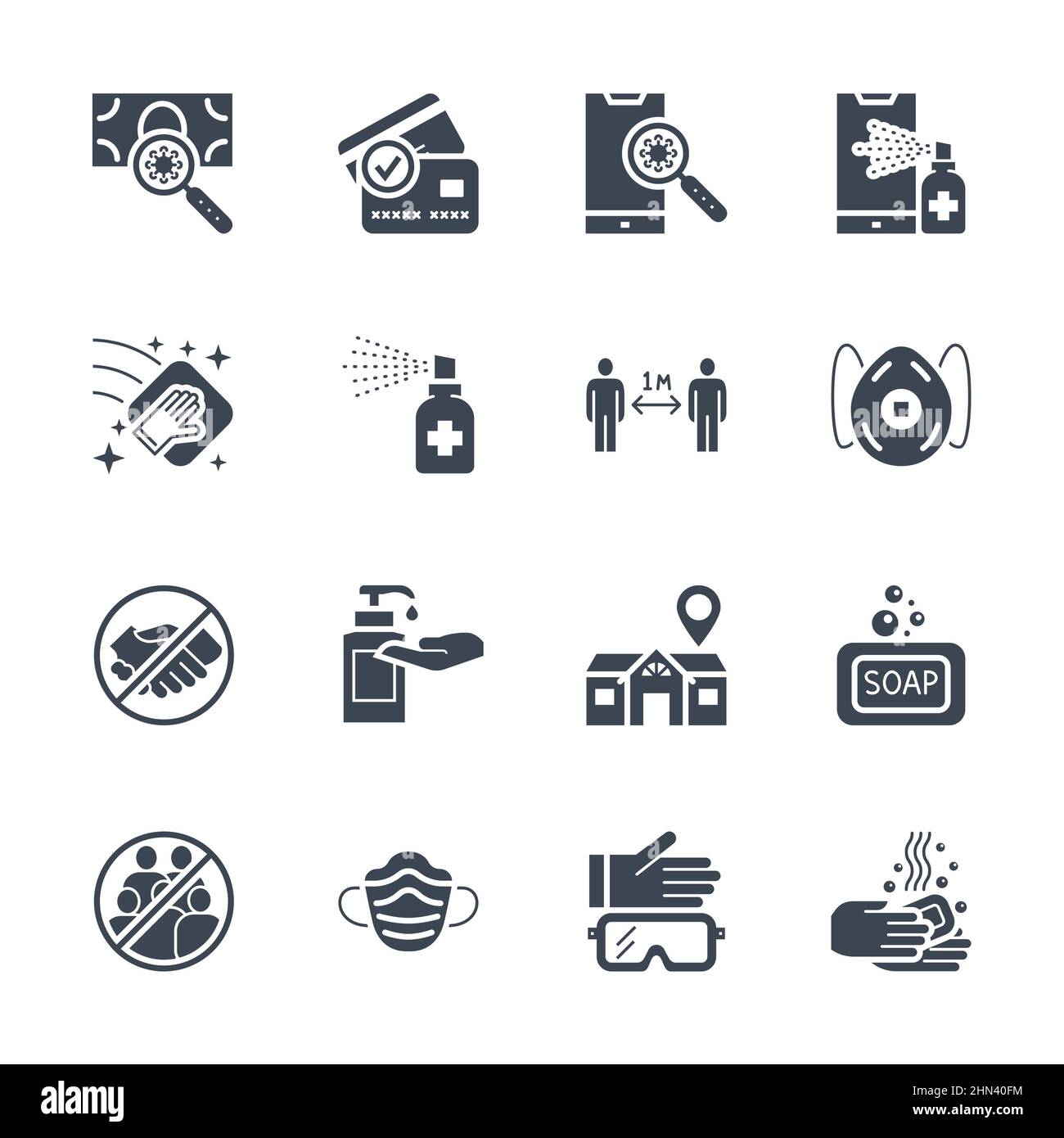 Coronavirus protection related vector icons set Stock Vector
