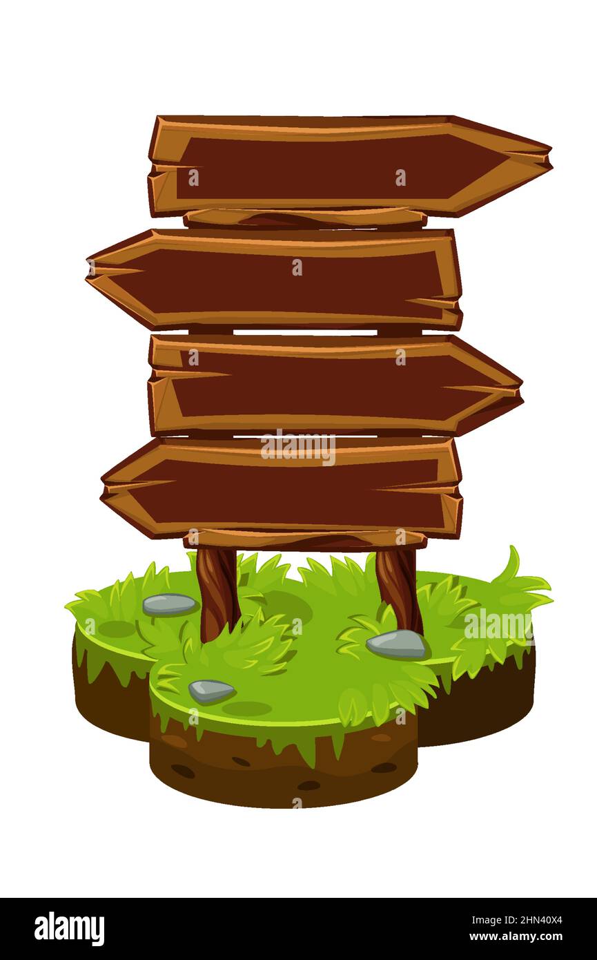 Wood sign board, wooden panels on isometric island. Stock Vector