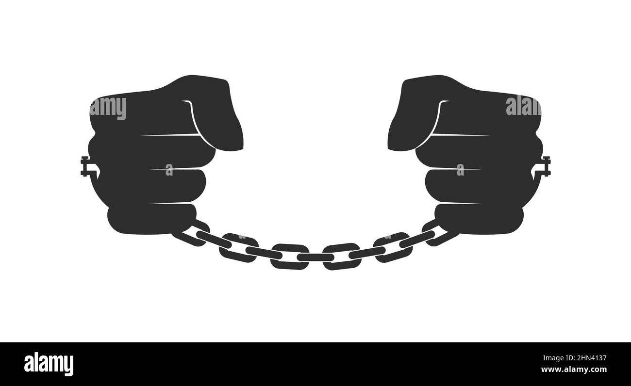 Black male hands in shackles. Slavery concept. Black person in bondage. Abolitionism. Flat vector illustration isolated on white background. Stock Vector
