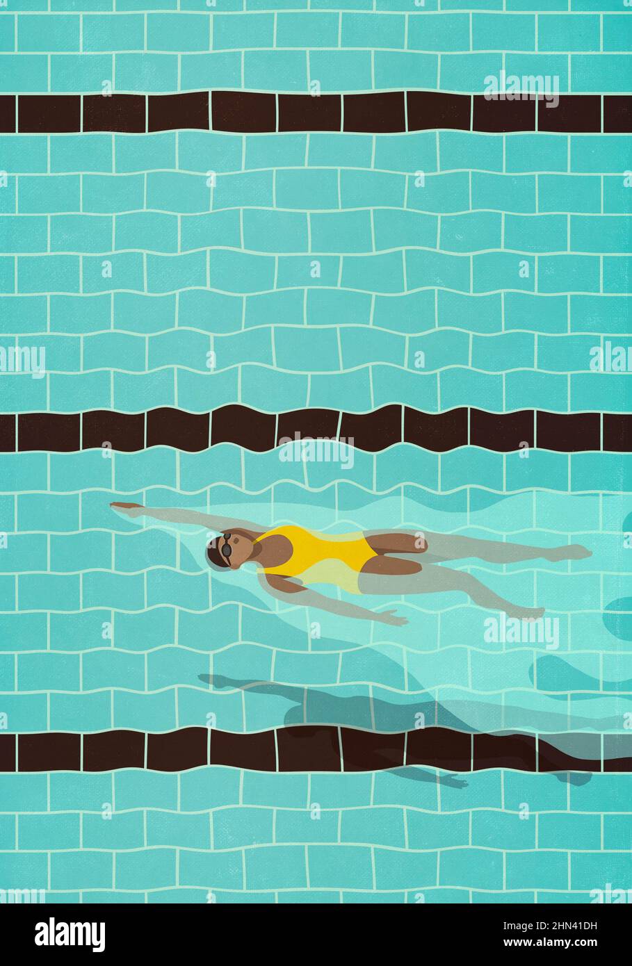 View from above woman swimming backstroke in swimming pool lane Stock ...