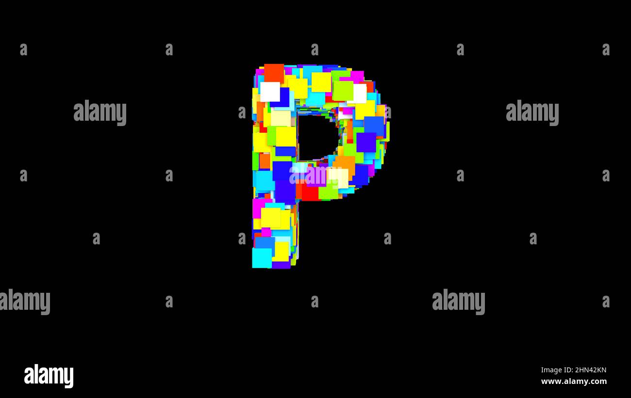 Letter P. 3D Bright colored uppercase large letter of the alphabet P on an empty black background isolate. Color font. High quality 3d illustration Stock Photo