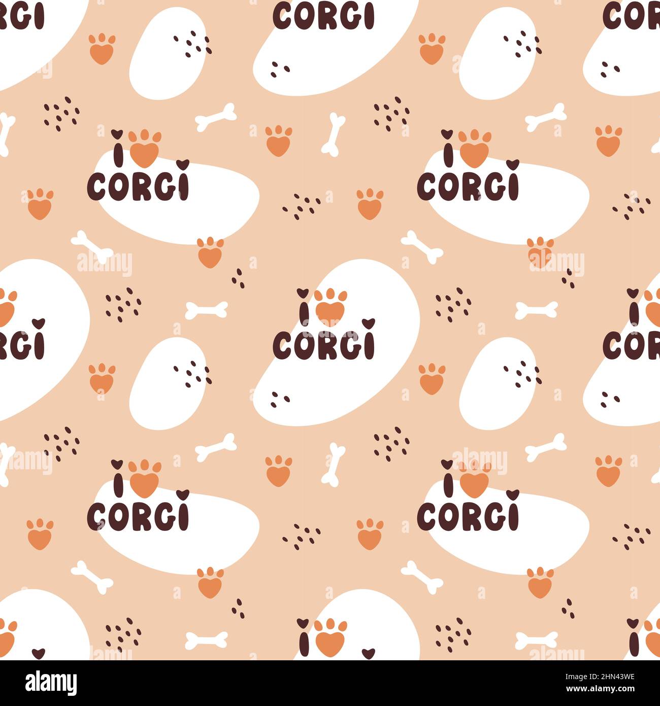 Seamless pattern with hand drawn letterings - I love corgi. Abstract vector background. Stock Vector