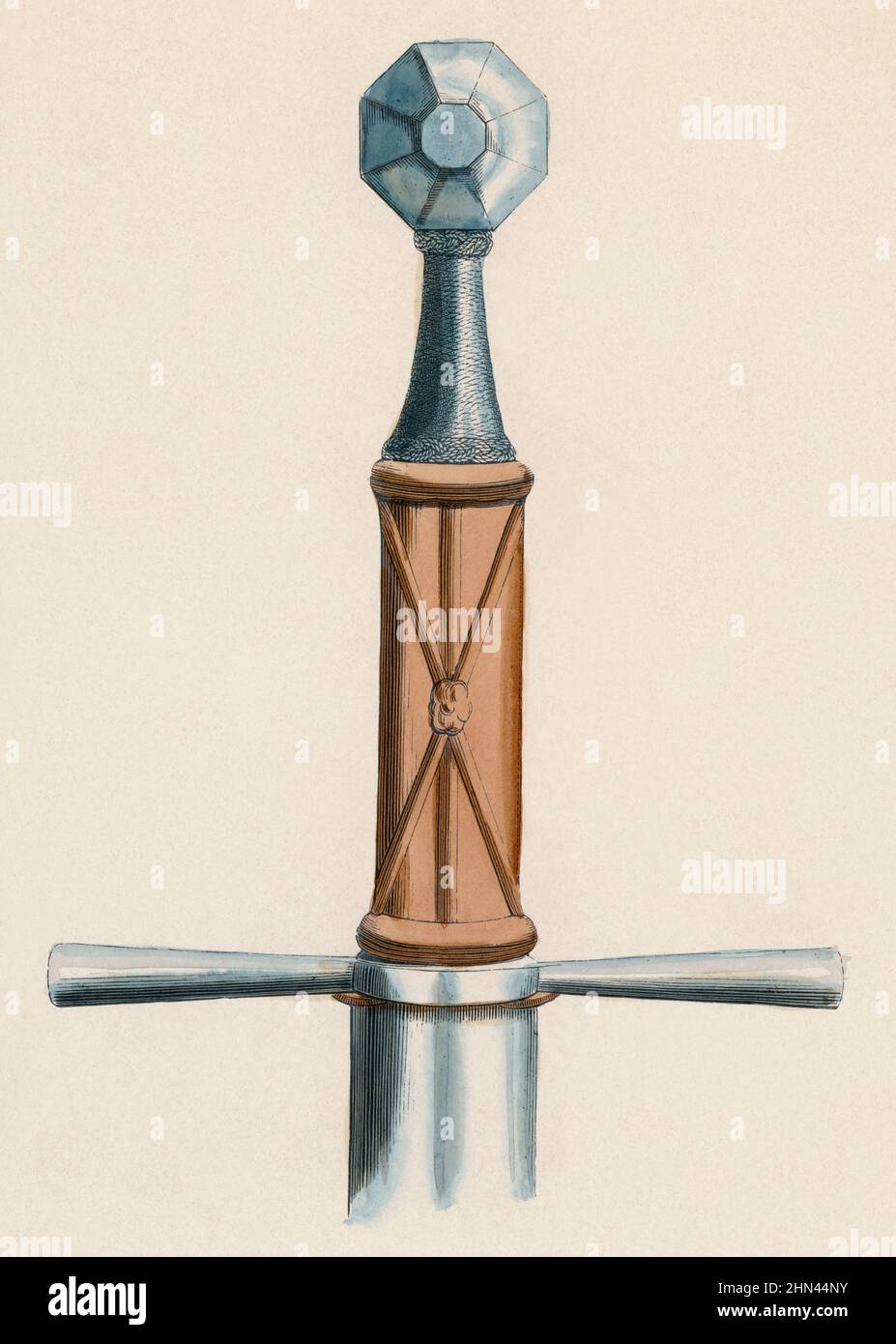 Edad media. Siglo XV. Empuñadura de una espada. Grabado de 1860. Stock Photo