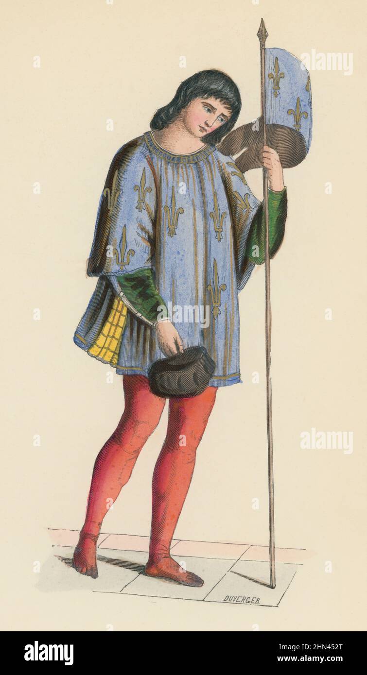 Edad media. Inglaterra. Siglo XV. Heraldo de armas anunciando la muerte de Carlos VI, rey de Inglaterra. Grabado de 1860. Stock Photo