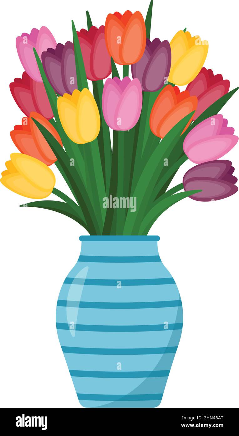 Bright bouquet of tulips in vase, vector illustration Stock Vector ...