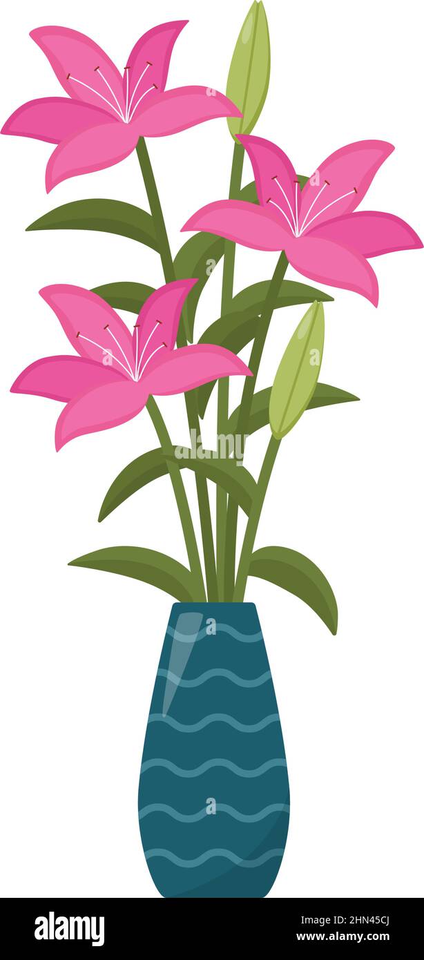 Beautiful bouquet of lilies in vase, vector illustration Stock Vector