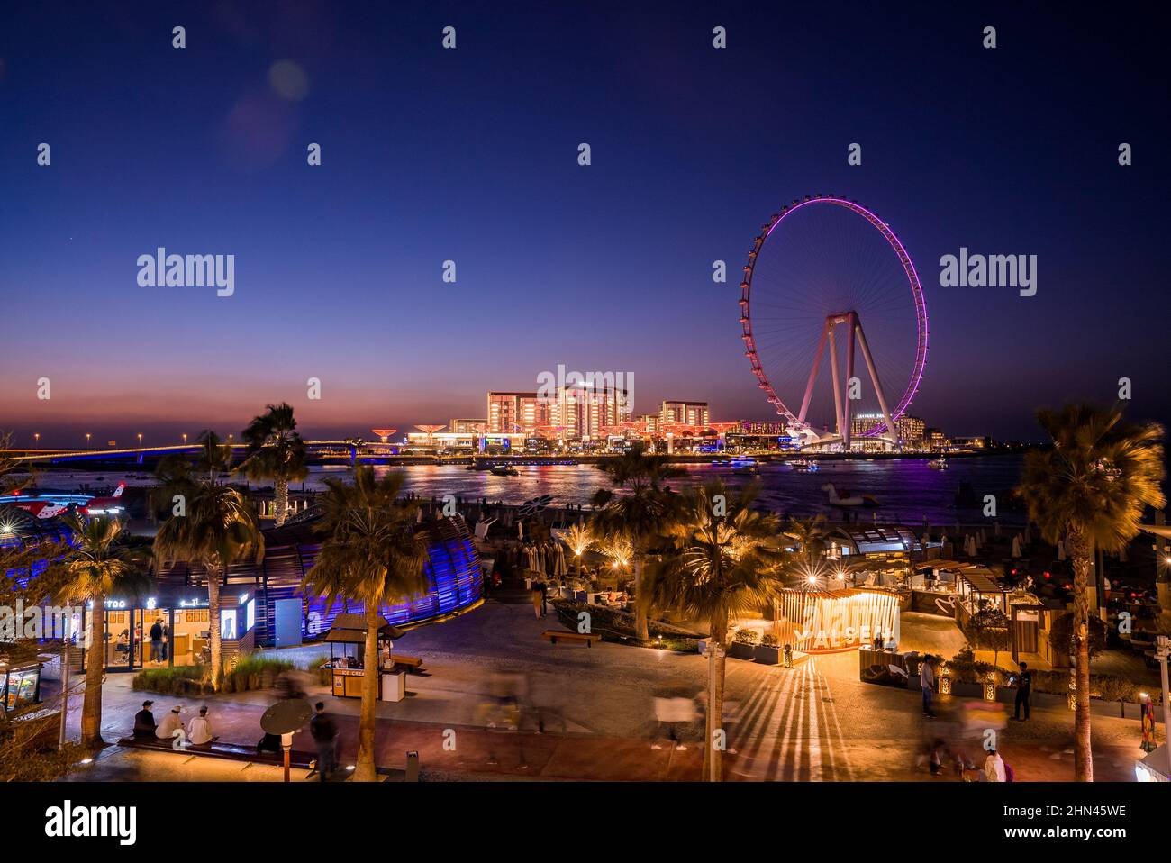 Beautiful Dubai eye or Ain Dubai on the Jumeirah beach at sunset Stock
