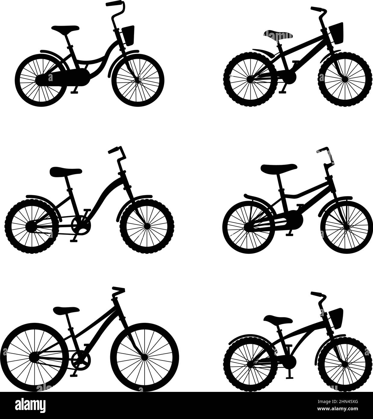 Set of black silhouettes of kid bicycles, vector illustration Stock Vector