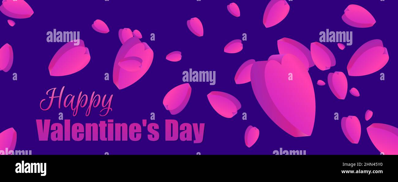 Happy Valentine's day horizontal banner with 3d hearts. Isometric ...