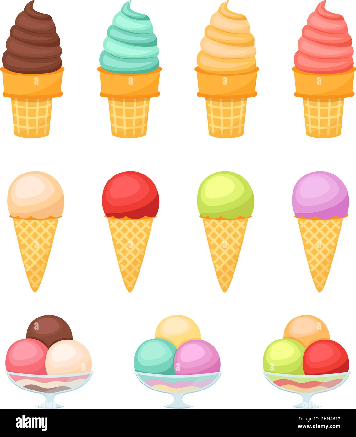 Set of tasty ice cream isolated on white background, vector ...