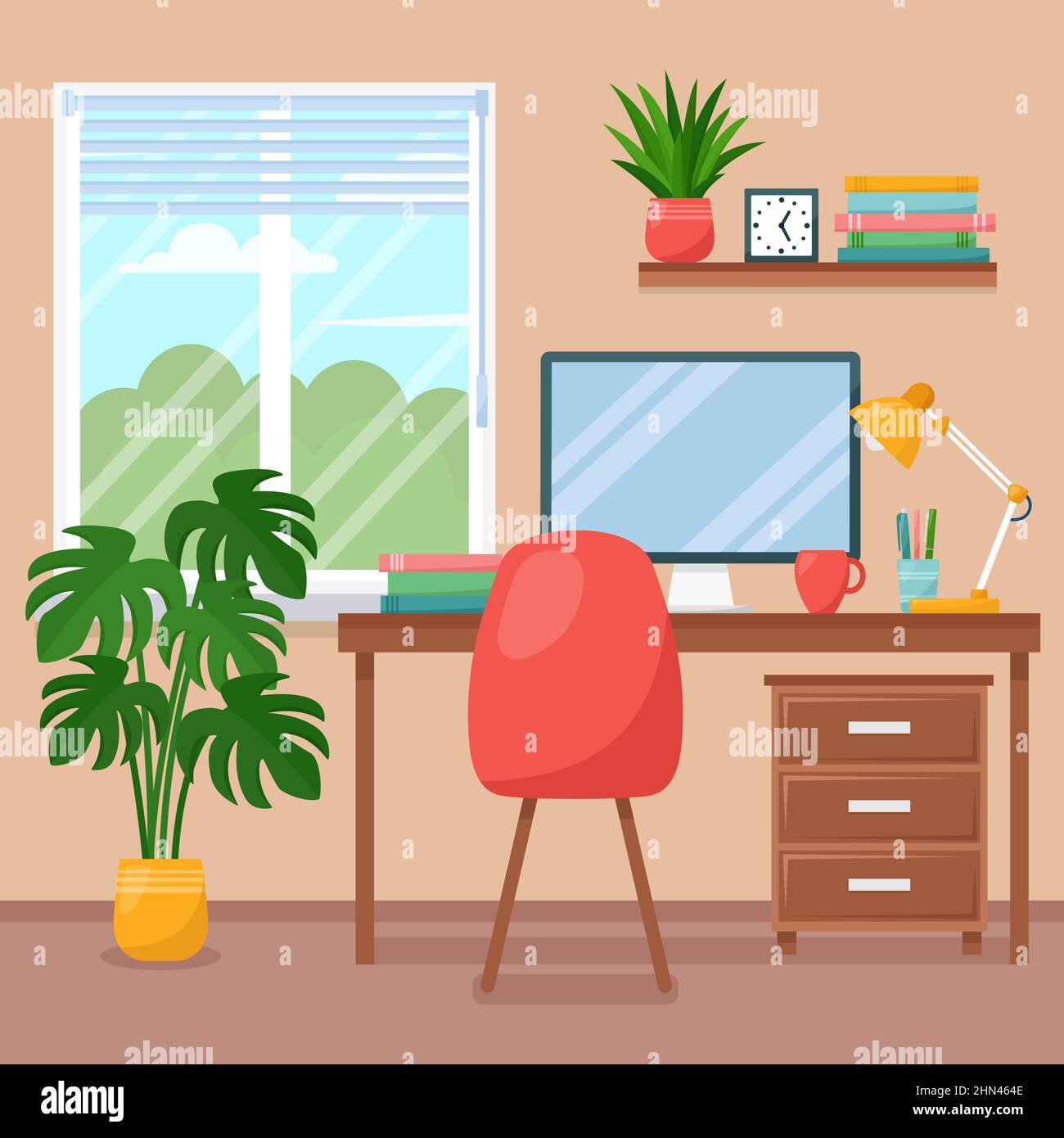 Workplace room, interior of work cabinet at home, vector illustration Stock Vector