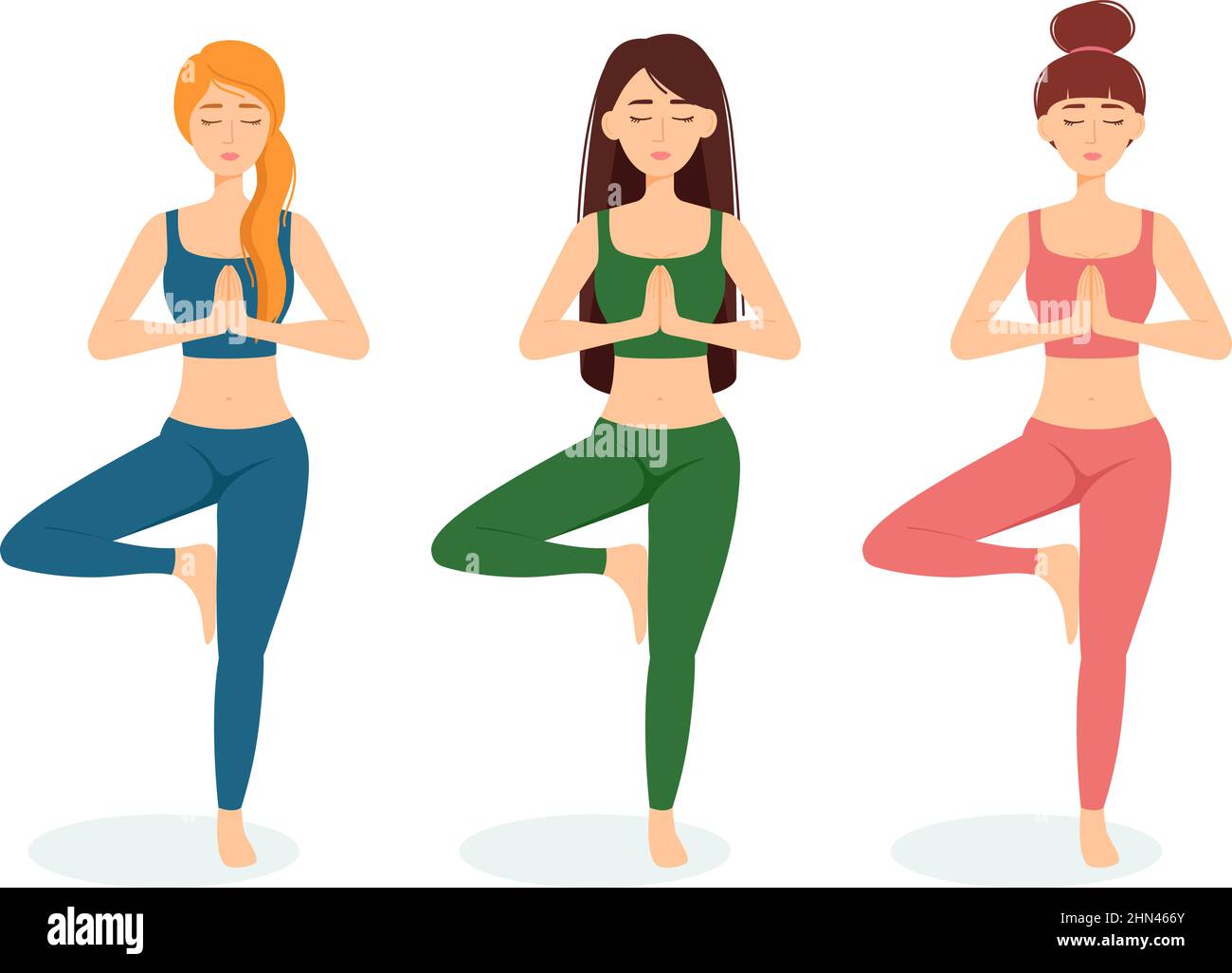 Group of meditating women. Girls practicing yoga, vector illustration Stock Vector