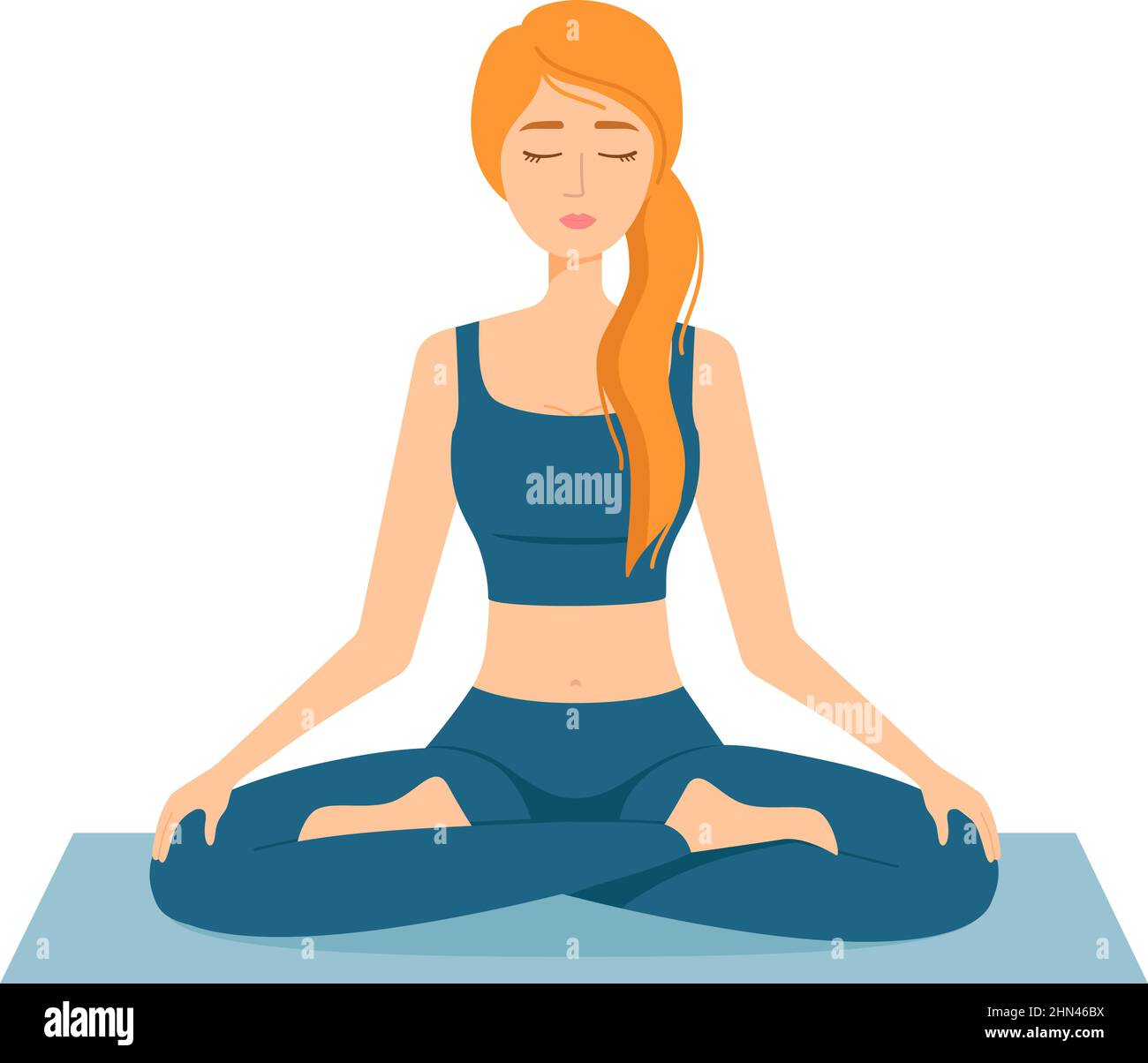 Meditating woman. Girl in lotus position practicing yoga, vector illustration Stock Vector