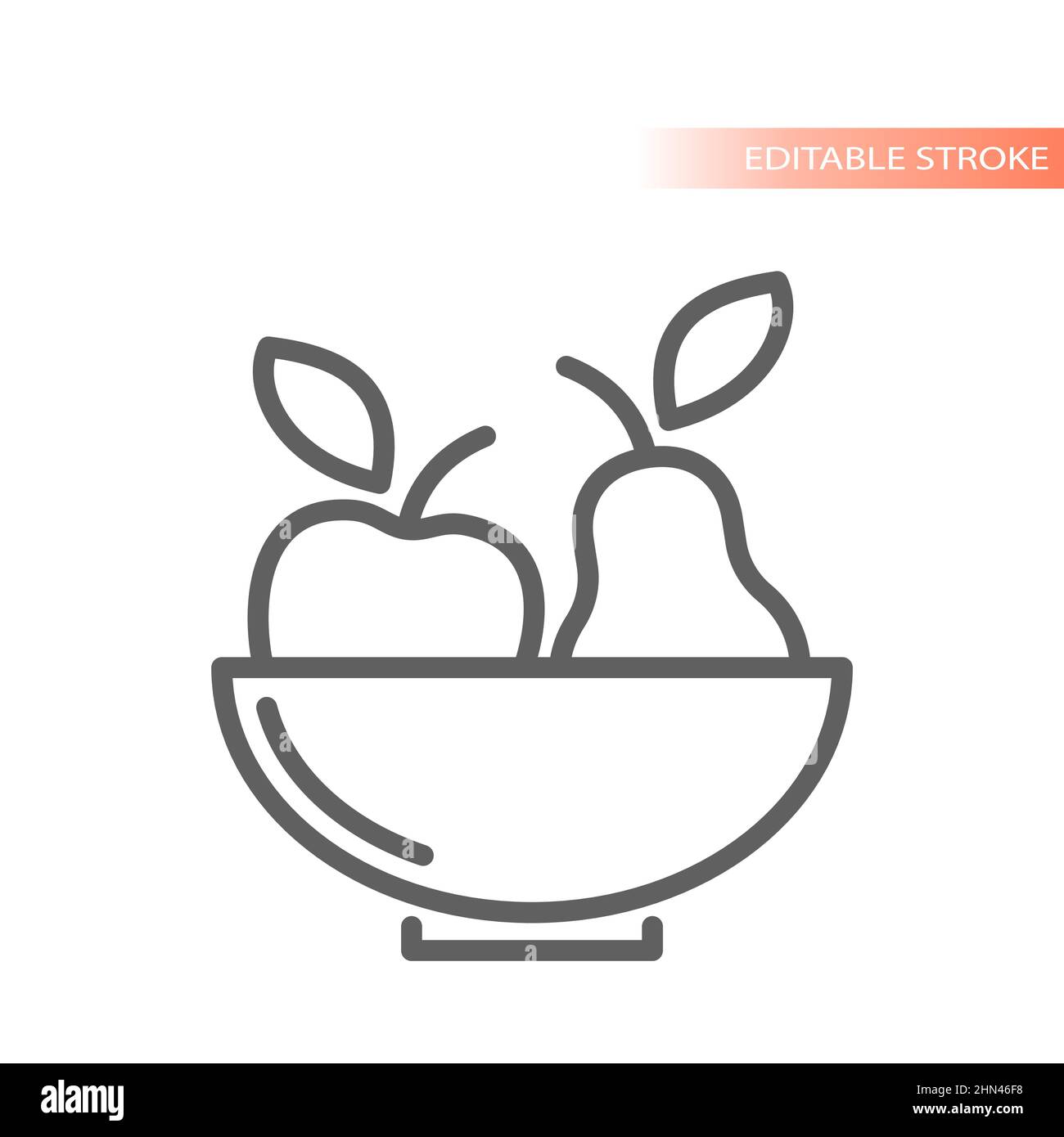Bowl of fruits line vector icon. Fruit plate meal outlined symbol Stock
