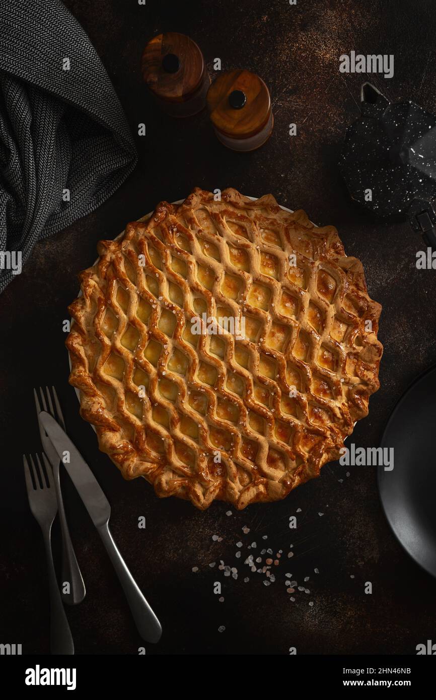 Pork pie. Traditional British pie. Freshly baked homemade pork pies