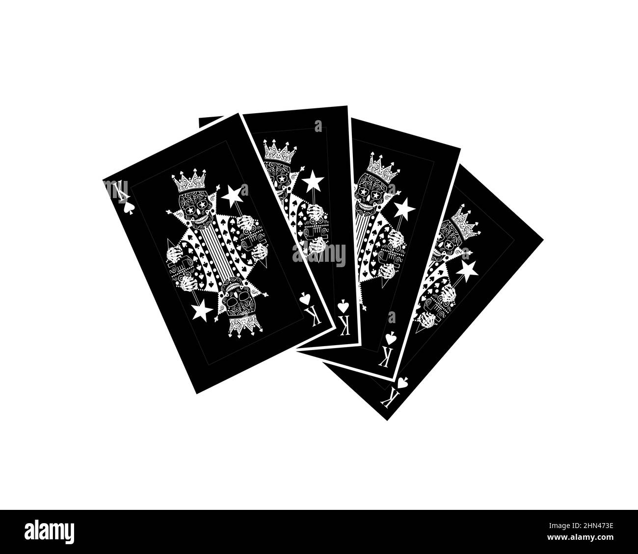 Playing cards with king skull, black and white colors, vector illustration. Stock Photo