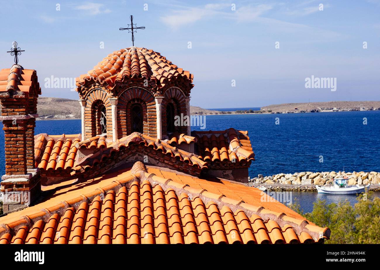 Aghia Triada Church, Sigri Village, Lesvos, Greece Stock Photo