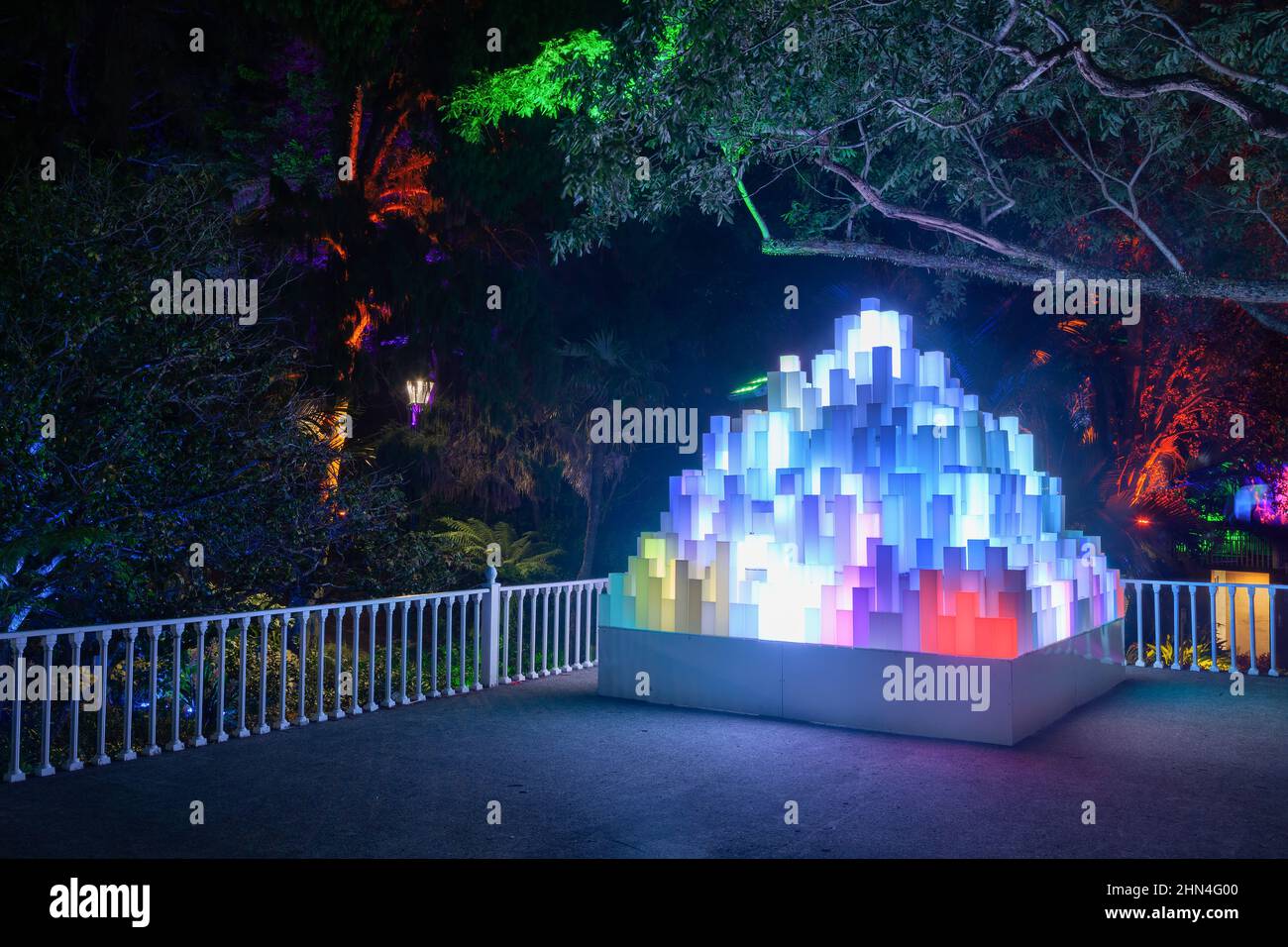 An illuminated sculpture called "Mountain of Light" in Pukekura Park