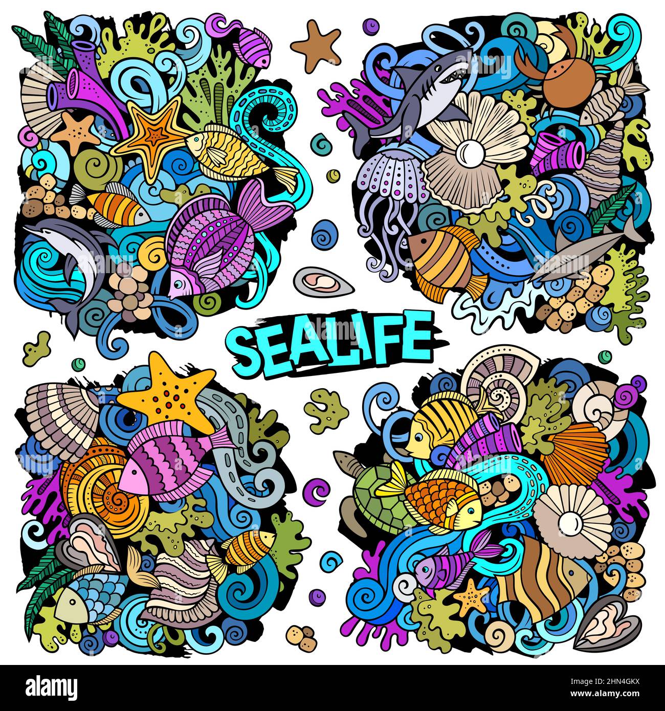 Sea Life cartoon vector doodle designs set Stock Vector Image & Art - Alamy