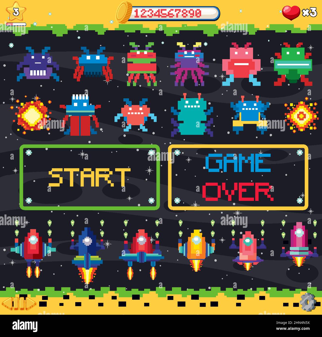 Retro pixel space game interface illustration Stock Vector Image & Art ...