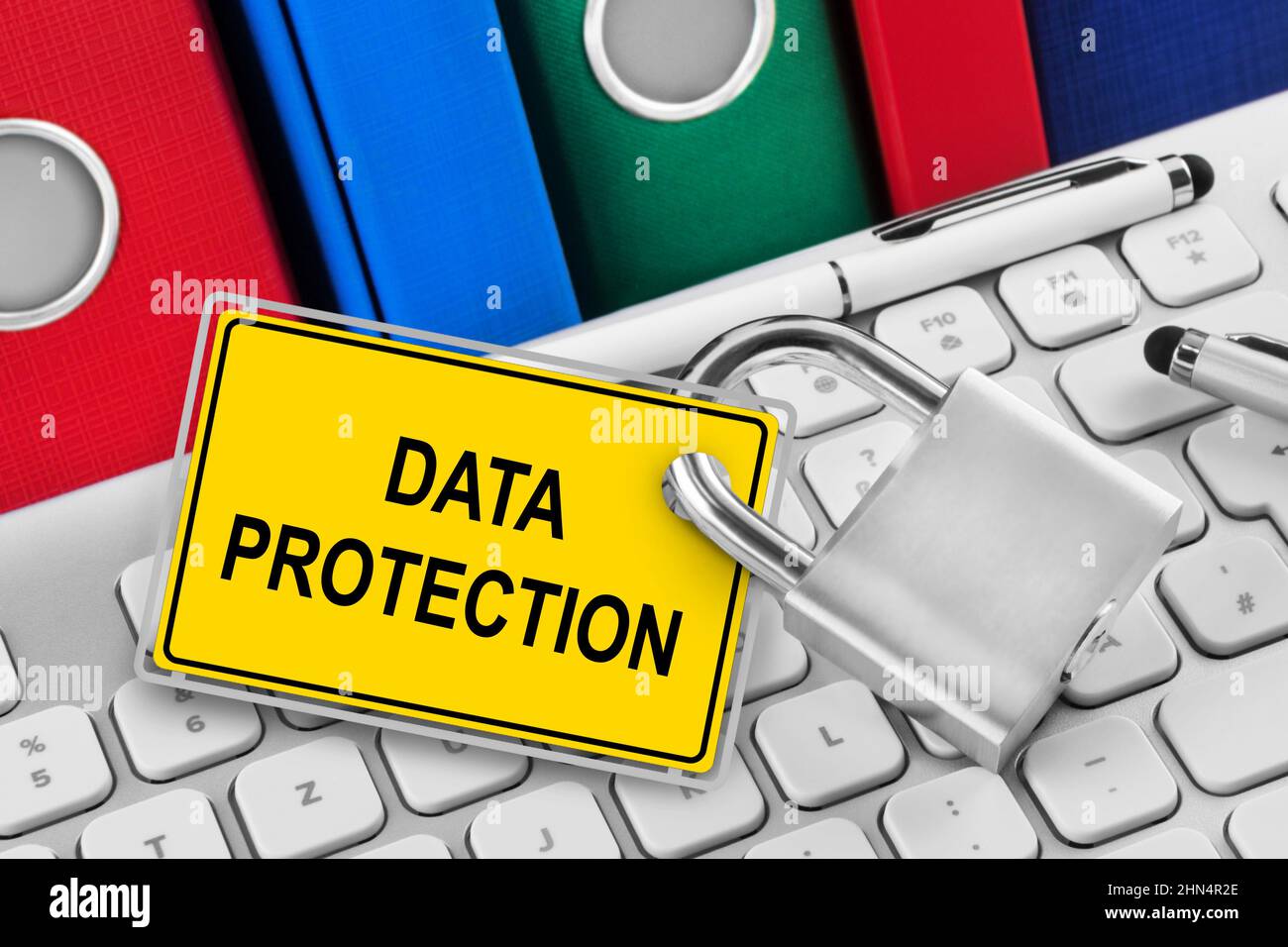 Yellow sign and Data Protection on PC keyboard Stock Photo - Alamy