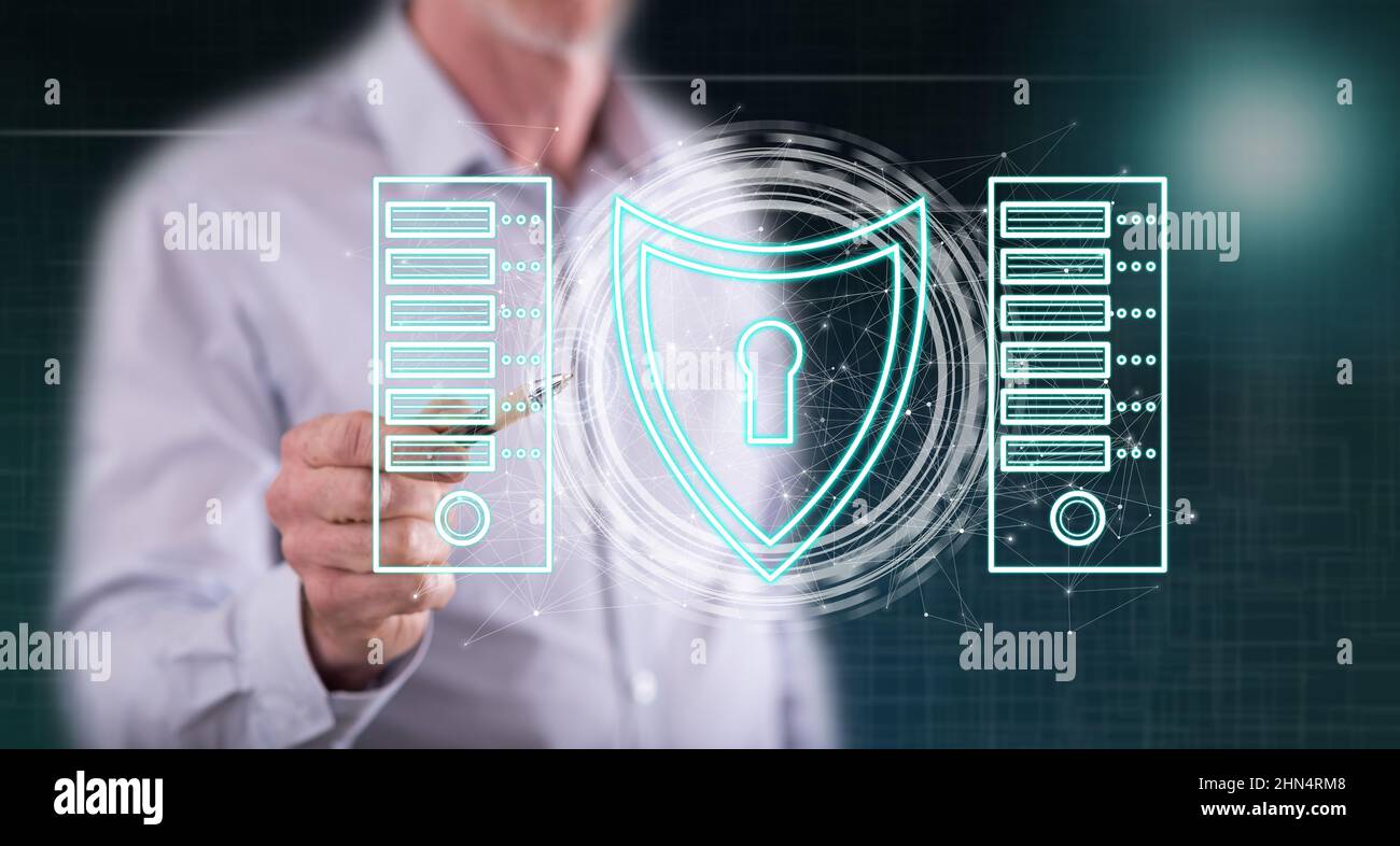 Man touching a data security concept on a touch screen with a pen Stock ...