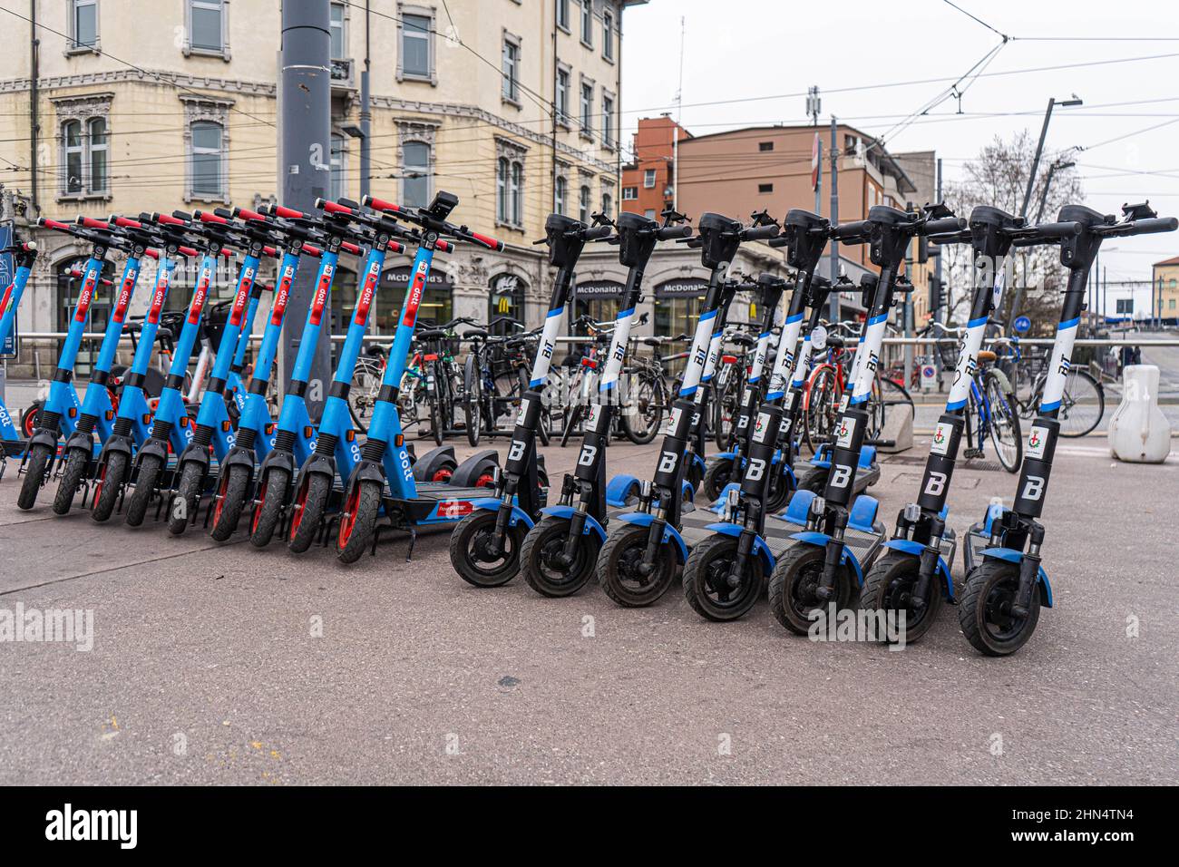 14 February 2022. Padua Italy. BIT and Dott electric scooters for hire
