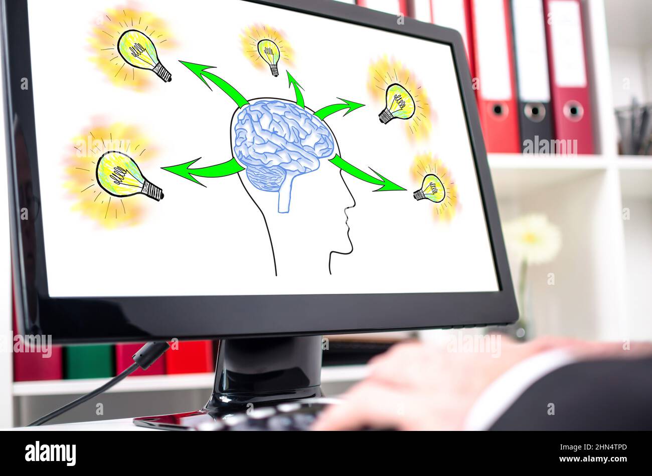 Human brain ideas concept shown on a computer screen Stock Photo